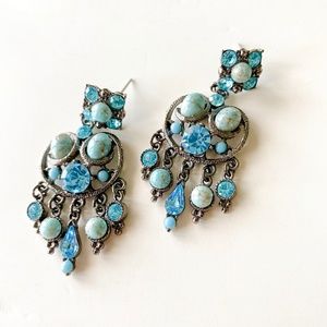 Turquoise & Blue Crystal Chandelier Earrings